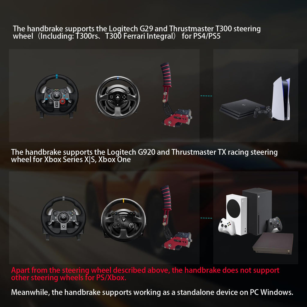 HCXLELD Sim Racing Handbrake, G29 T300 Racing Wheel for PS4/PS5, G920 TX Racing Wheel for XBOX Series X/S, All Racing Wheels for Windows, and included table clamp - Flex Gamingproduct_type
