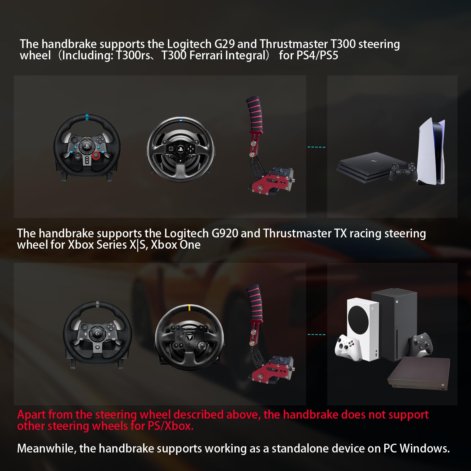 HCXLELD Sim Racing Handbrake, G29 T300 Racing Wheel for PS4/PS5, G920 TX Racing Wheel for XBOX Series X/S, All Racing Wheels for Windows, and included table clamp - Flex Gamingproduct_type