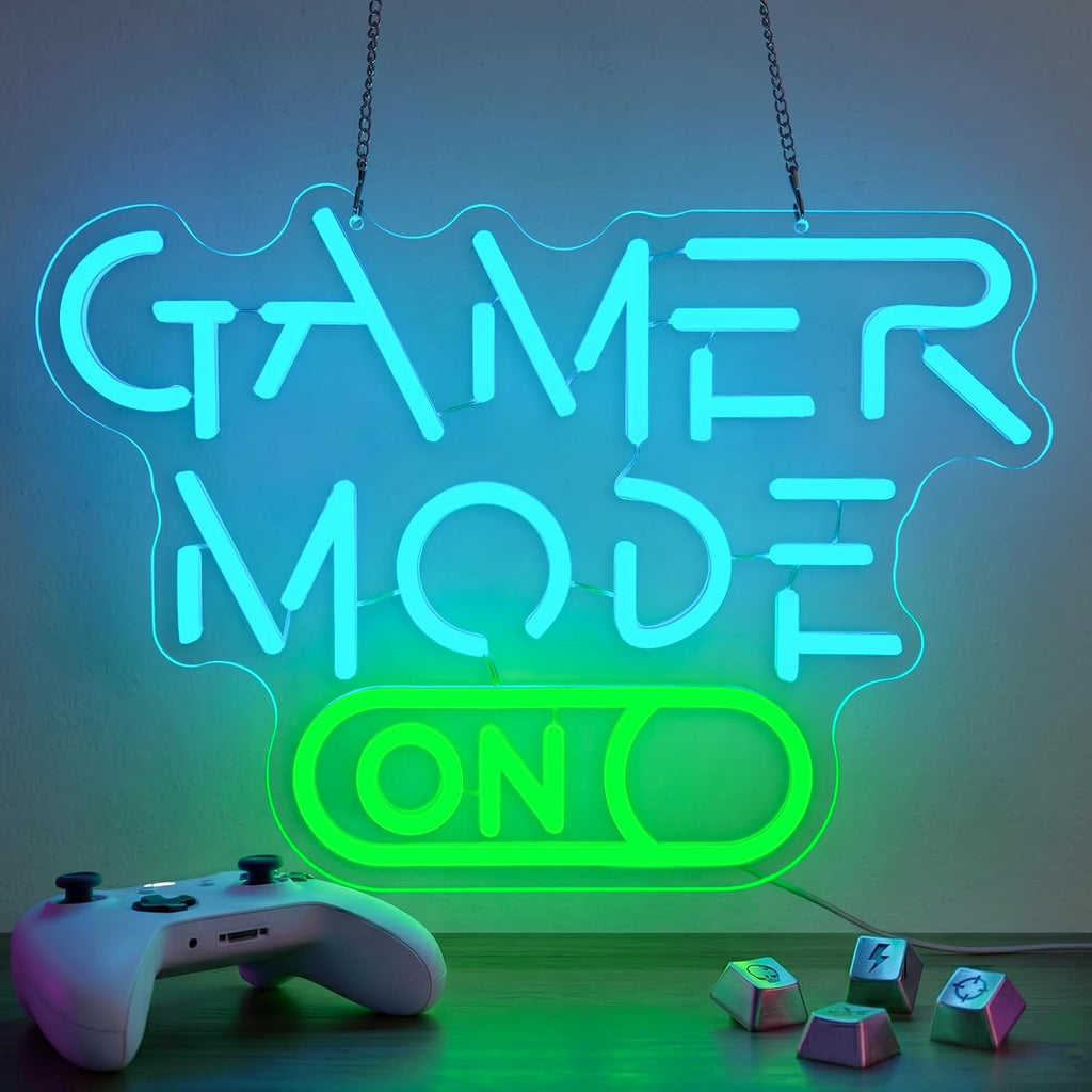 Gamer Mode Neon Sign for Gaming Room Decor, USB Powered LED Wall Light with Dimmer, Cool Gamer Setup Accessories for Bedroom, Streamer Background, Teen Boy Game Room, Man Cave