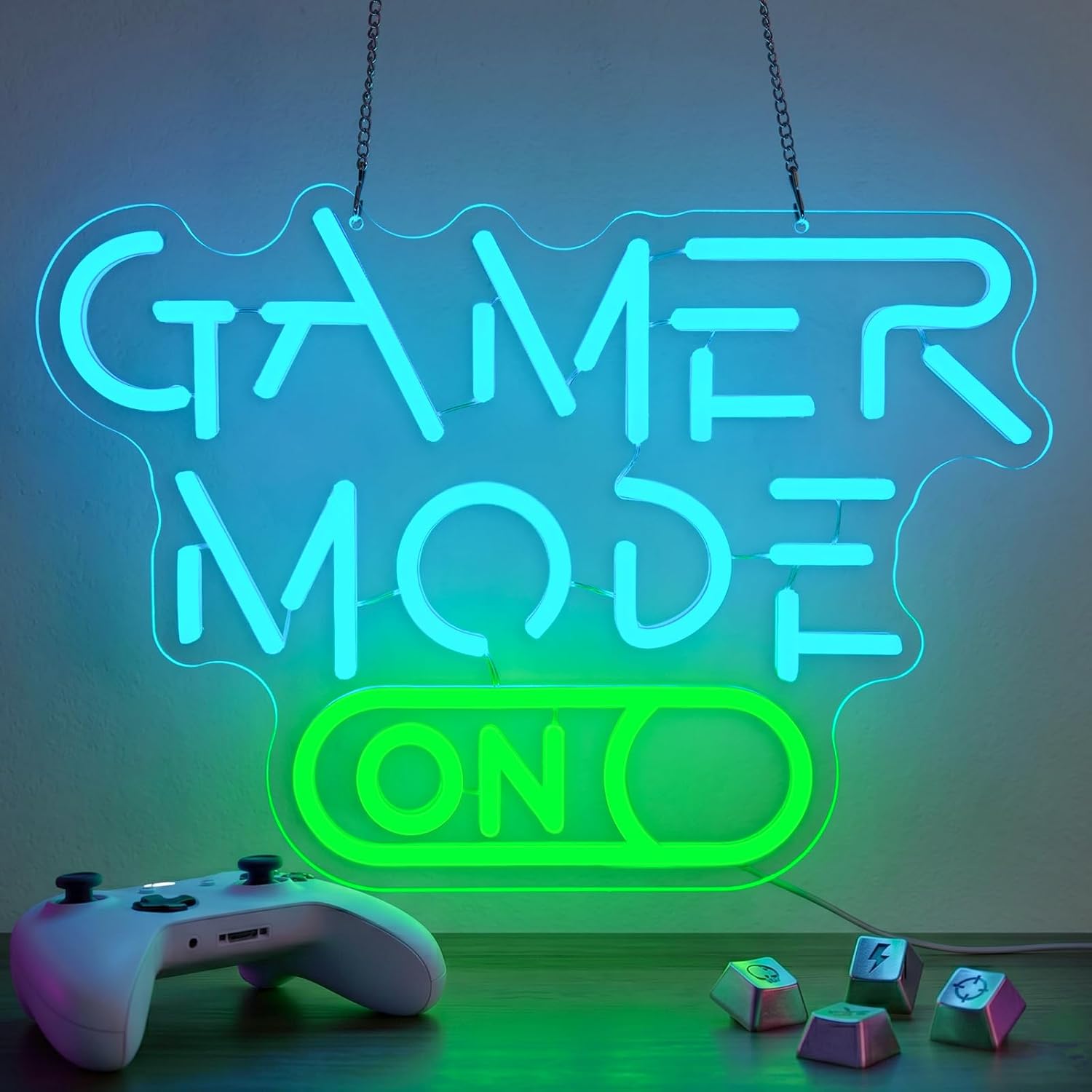 Gamer Mode Neon Sign for Gaming Room Decor, USB Powered LED Wall Light with Dimmer, Cool Gamer Setup Accessories for Bedroom, Streamer Background, Teen Boy Game Room, Man Cave