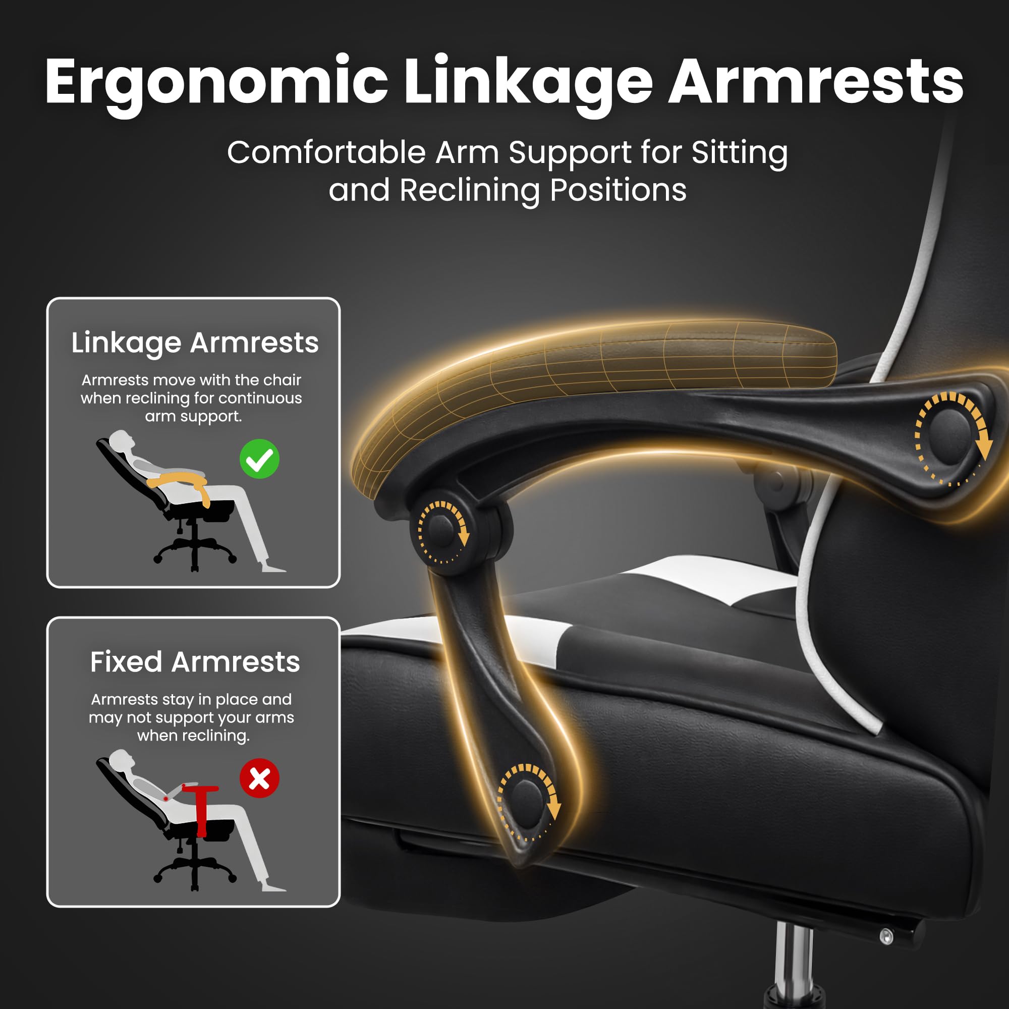 Gaming Chair Gamer Game Ergonomic with Footstool Lumbar Support Deep Black | Headrest, Height and Backrest Adjustable, Deep Black Leather, 210 KG Heavy Duty Load Capacity 52cm Wingless Cushion - Flex Gamingproduct_type