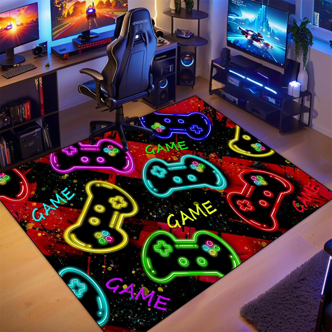 Video Game Shaped Carpet Rug - Gamepad Shaped Area Rug for Boys Bedroom Gaming Themed Area Rugs Kids Boys Gaming Room Decor, 4.5x6 Feet - Flex Gamingproduct_type
