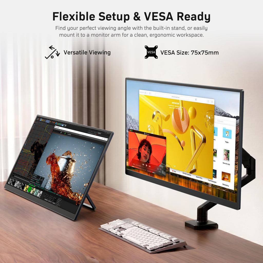 MNN Portable Monitor 15.6inch FHD 1080P 60Hz USB C HDMI Gaming Ultra-Slim IPS Display w/Smart Cover & Speakers,HDR Plug&Play, External Monitor for Laptop PC Phone Mac (15.6'' 1080P) - Flex Gamingproduct_type