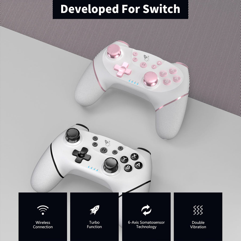 AceGamer Wireless Pro Controller for Nintendo Switch/Lite/OLED/Switch 2/PC, 2 pack, Hall Effect Joystick for Switch 2 Pro Controller with Wake-Up/Dual Vibration/Turbo/Ergonomic ! (Black&White) - Flex Gamingproduct_type