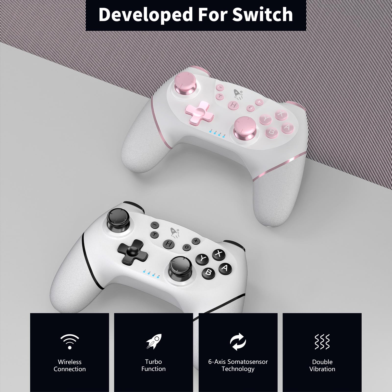 AceGamer Wireless Pro Controller for Nintendo Switch/Lite/OLED/Switch 2/PC, 2 pack, Hall Effect Joystick for Switch 2 Pro Controller with Wake-Up/Dual Vibration/Turbo/Ergonomic ! (Black&White) - Flex Gamingproduct_type