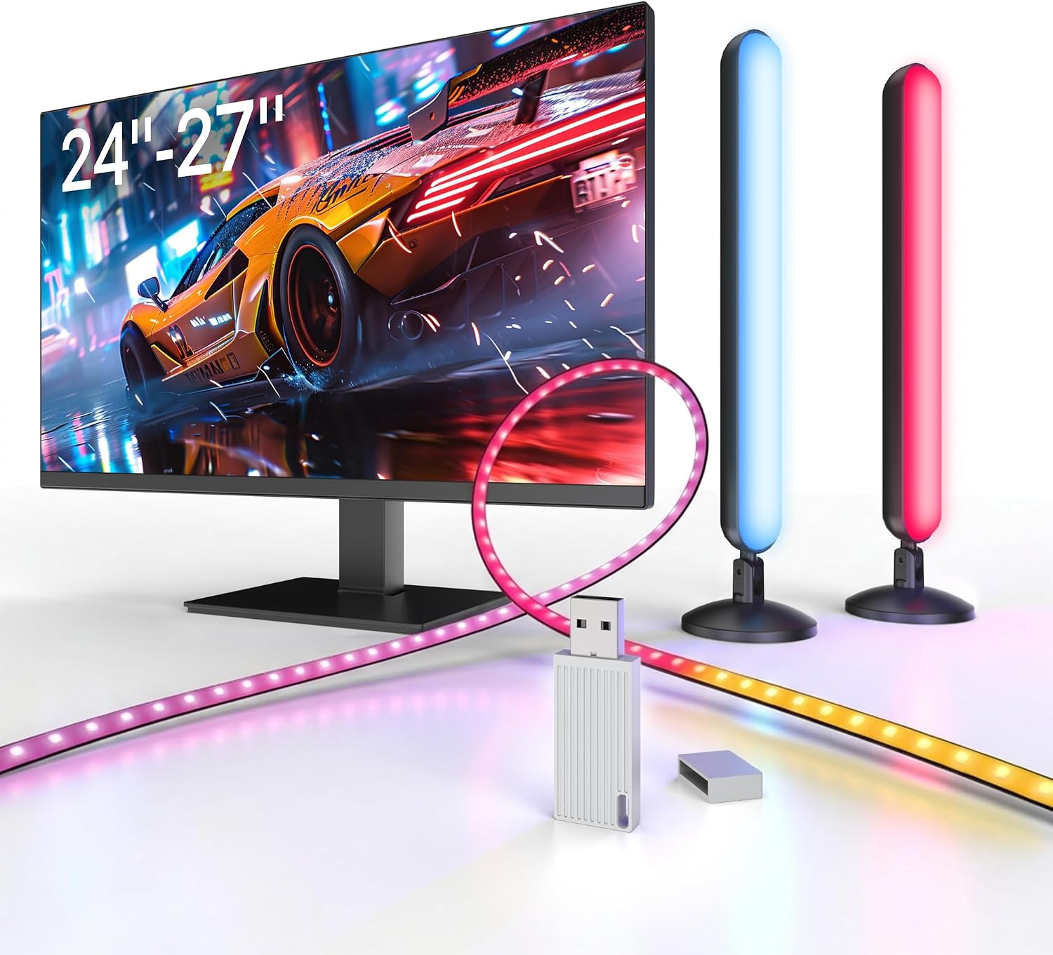 Calefo RGBCW PC Gaming Ambient Lighting Kit for 24-27 Inch, USB Sync Dongle, Bar Light & Monitor Backlight, Color Sync for Games, Movies, Music,Plug and Play,Windows 10/11 & Mac Compatible. - Flex Gamingproduct_type