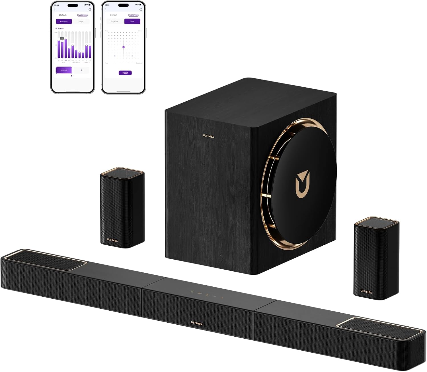 ULTIMEA Skywave X60 7.1.4ch Wireless Surround Sound System for Home Theater | with Dolby Atmos, 840W Sound Bar with 8" Wireless Subwoofer for TV, 28Hz Low Frequency, GaN Amplifier, 4K HDR Pass-Through