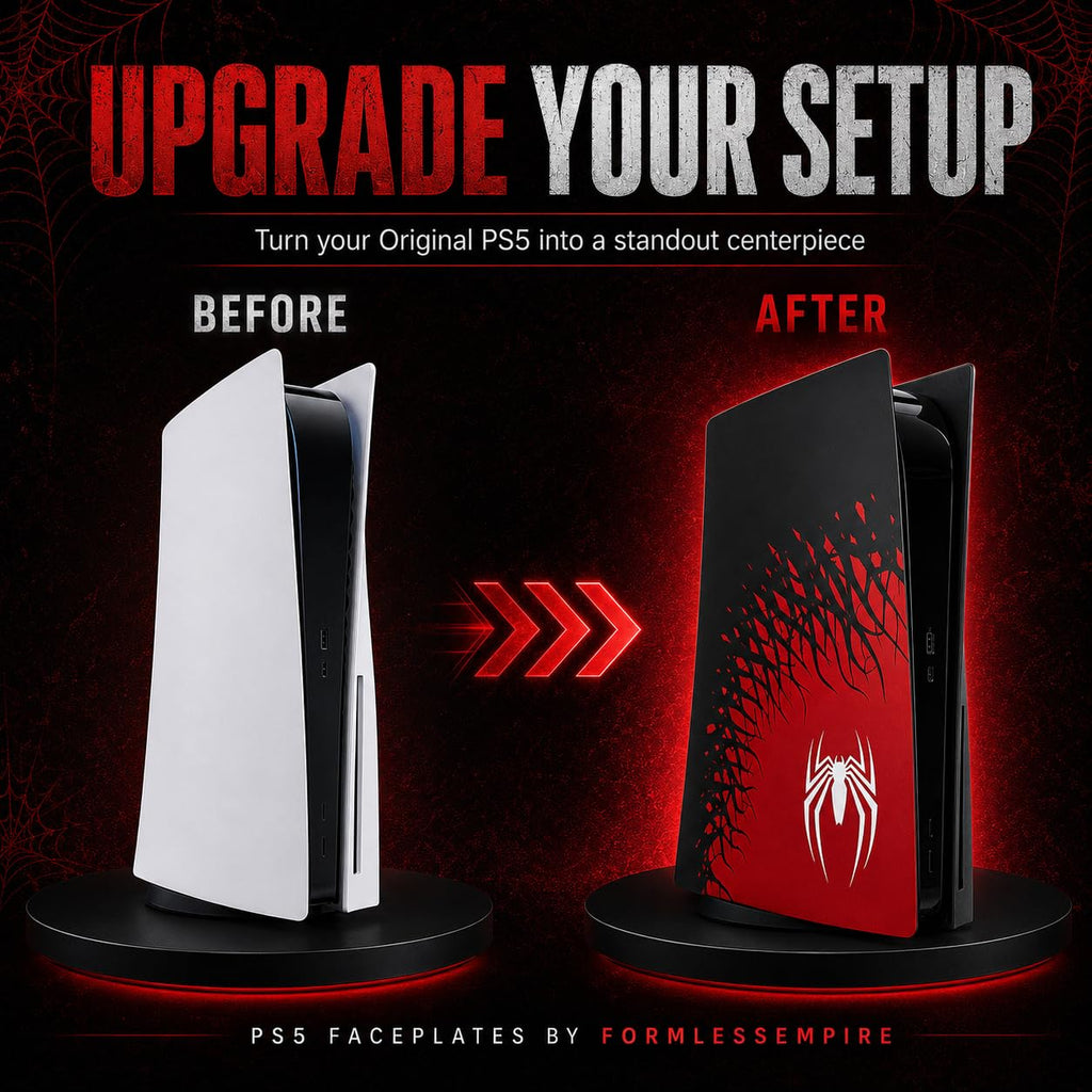 Cover Plates and Faceplate for PS5 Disc Edition, Compatible with PlayStation 5 Original Console, Red and Black Spider Design Replacement Side Panels - Flex Gamingproduct_type