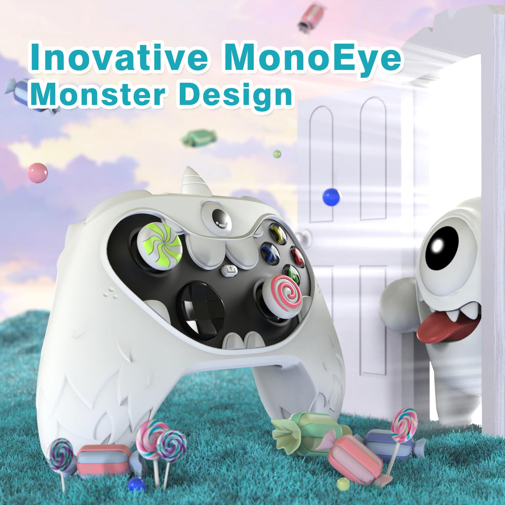 PlayVital MonoEye Monster Controller Skin for Xbox Series X/S - Cute Anti-Slip Silicone Cover Case with 4 Candy Thumb Grip Caps & Stickers, Full Protection Set, Green - Flex Gamingproduct_type