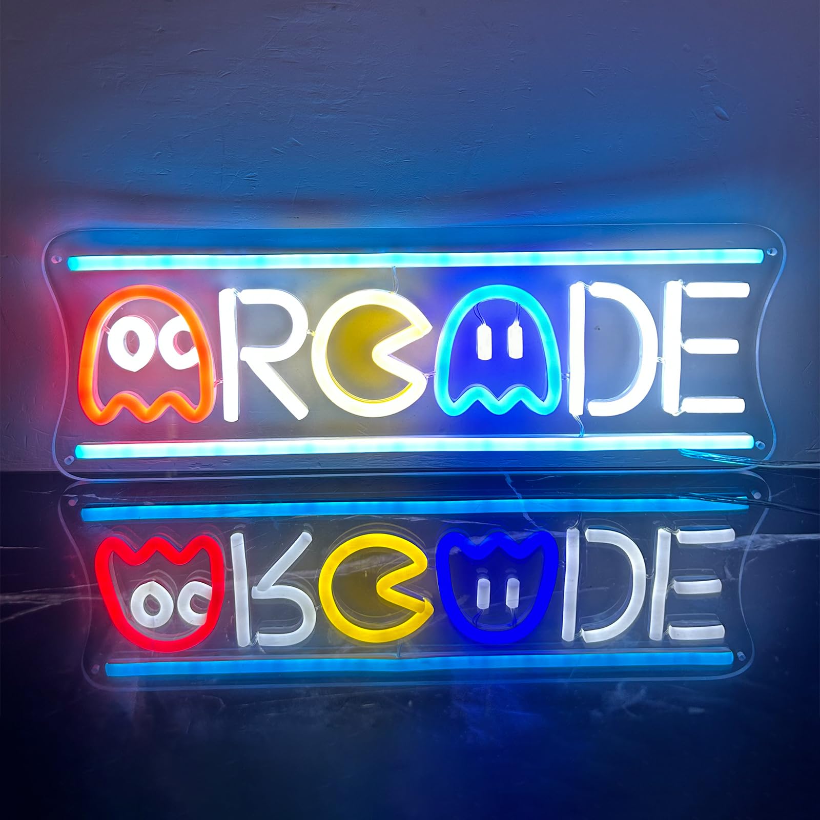 Custom Arcade Neon Sign, Ugrade Retro Game Ghost LED Neon Light Sign, Handmade Aesthetic Night Lamp for Game Room, Business Recreation Bedroom Birthday Gift (Arcade)