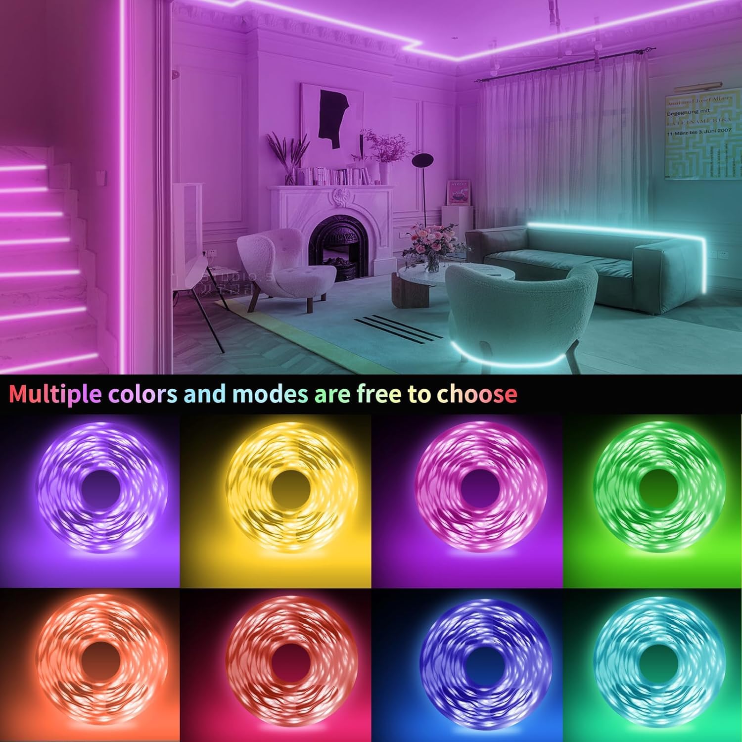 KSIPZE 100ft Led Strip Lights RGB Music Sync Color Changing Led Lights with Smart App Control Remote Led Lights for Bedroom Room Lighting Flexible Home Décor - Flex Gamingproduct_type