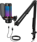 TONOR Gaming Microphone Set with Boom Arm, Vocal Condenser Microphone for Content Creators, USB Mic for PC with Stand, RGB, Tap Mute, Gain Control, Gaming Equipemnt, Twitch, Streaming, TC310+ | Boom Arm Set, USB Mic with Controllable Light, One Tap Mute,
