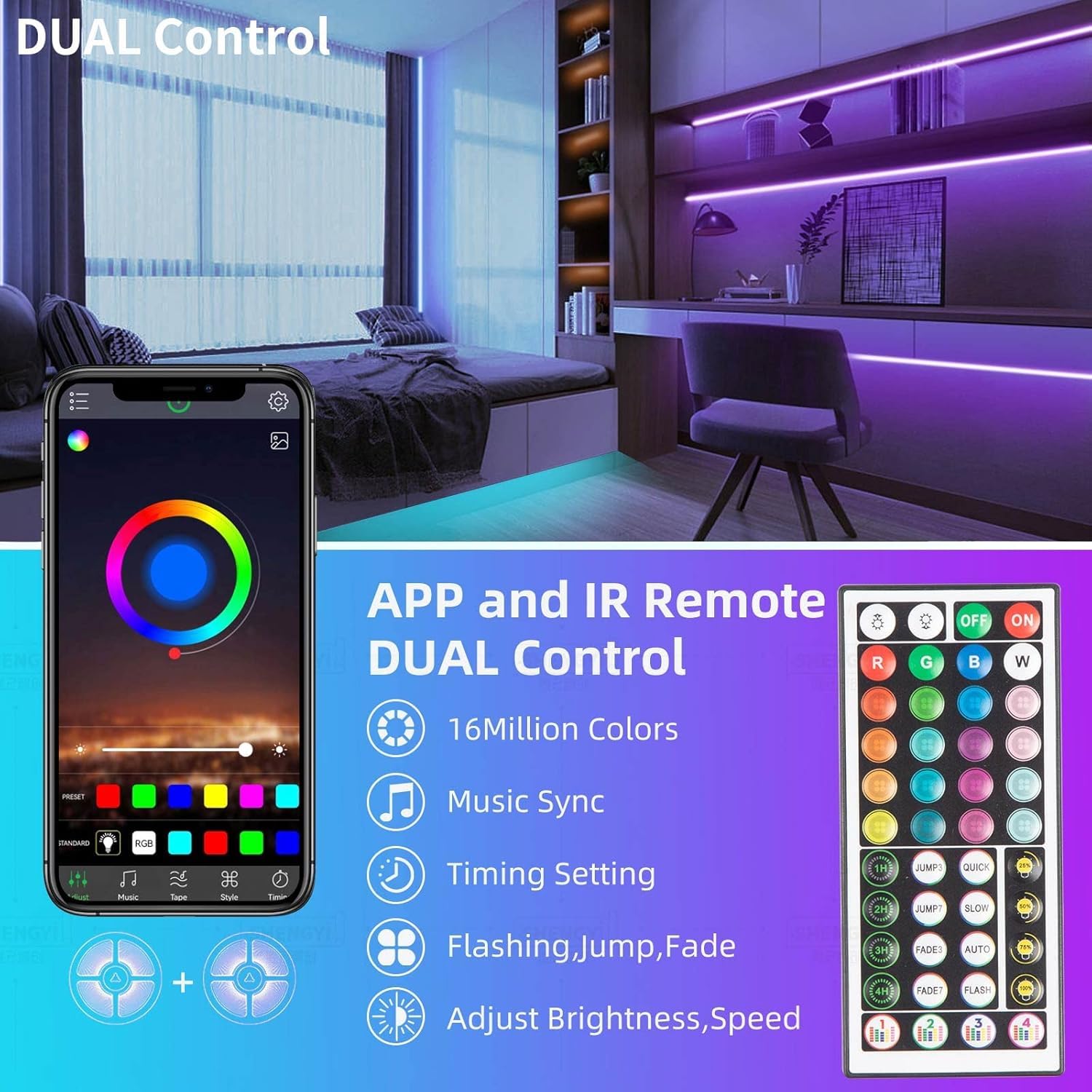 KSIPZE 100ft Led Strip Lights RGB Music Sync Color Changing Led Lights with Smart App Control Remote Led Lights for Bedroom Room Lighting Flexible Home Décor - Flex Gamingproduct_type