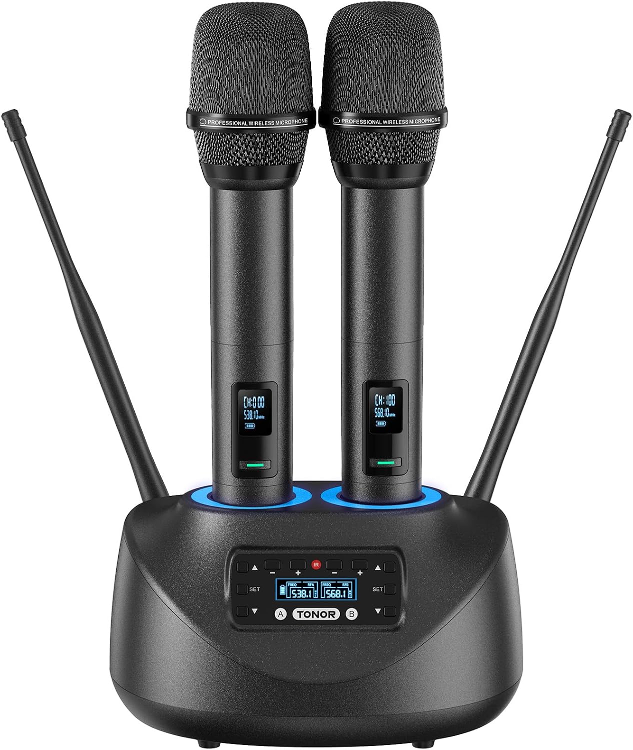 TONOR Bluetooth Wireless Microphones, Rechargeable UHF Cordless Microphone System for Home Party, Metal Dual Handheld 260ft for Home Karaoke, Church, Party,TW-790, Black - Flex Gamingproduct_type