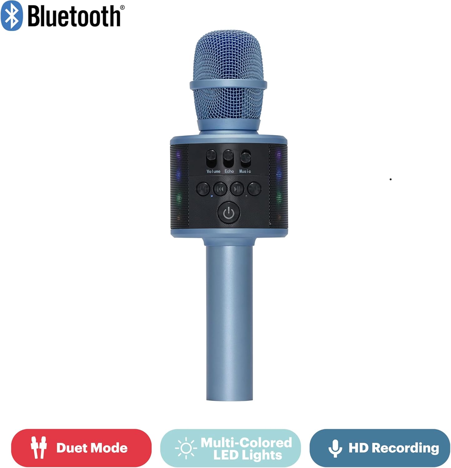 Wireless Bluetooth Karaoke Microphone with Built-in Speakers + HD Recording, Portable Handheld Mic | Blue