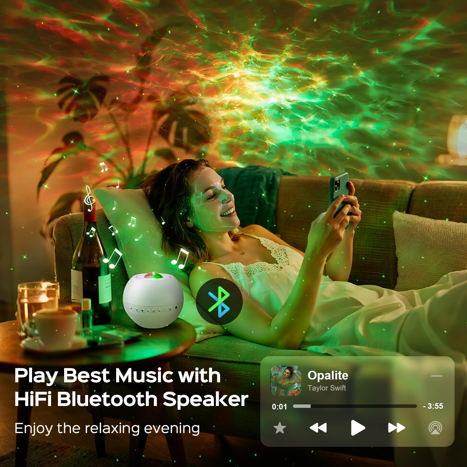 One Fire 360 Game Lights Galaxy Projector Gaming Accessories Gaming Room Decor Green Star Bluetooth Speaker+15 White Noise Man Cave Accessories Cool Gifts for Men Birthday Gift Cool Stuff for Teen Boy - Flex Gamingproduct_type