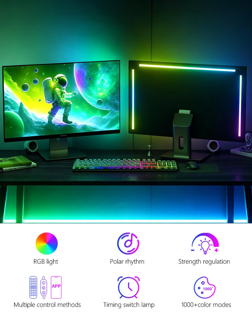 RGB LED Backlights for Monitor, Smart App Control Multiple Modes, Music Sync, USB Port (for 24in Monitor, Standard) - Flex Gamingproduct_type