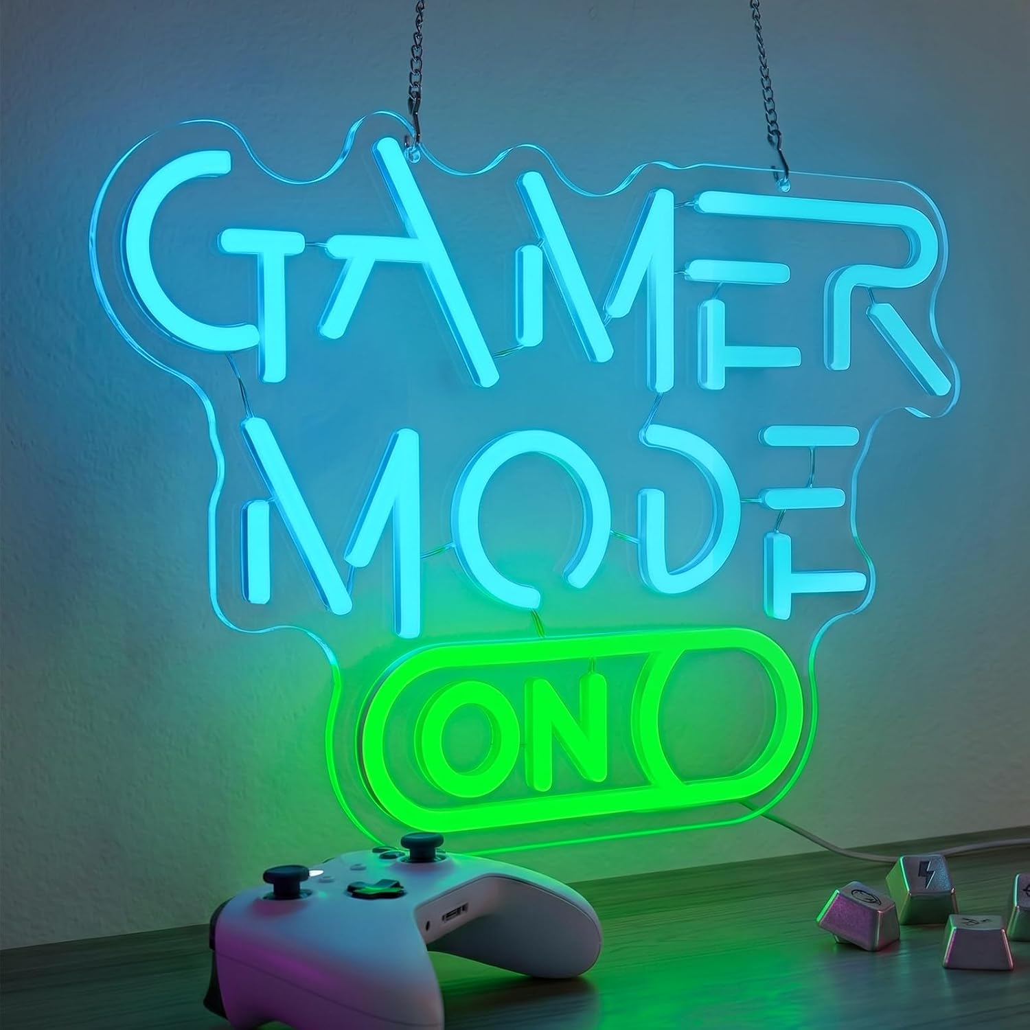 Gamer Mode Neon Sign for Gaming Room Decor, USB Powered LED Wall Light with Dimmer, Cool Gamer Setup Accessories for Bedroom, Streamer Background, Teen Boy Game Room, Man Cave