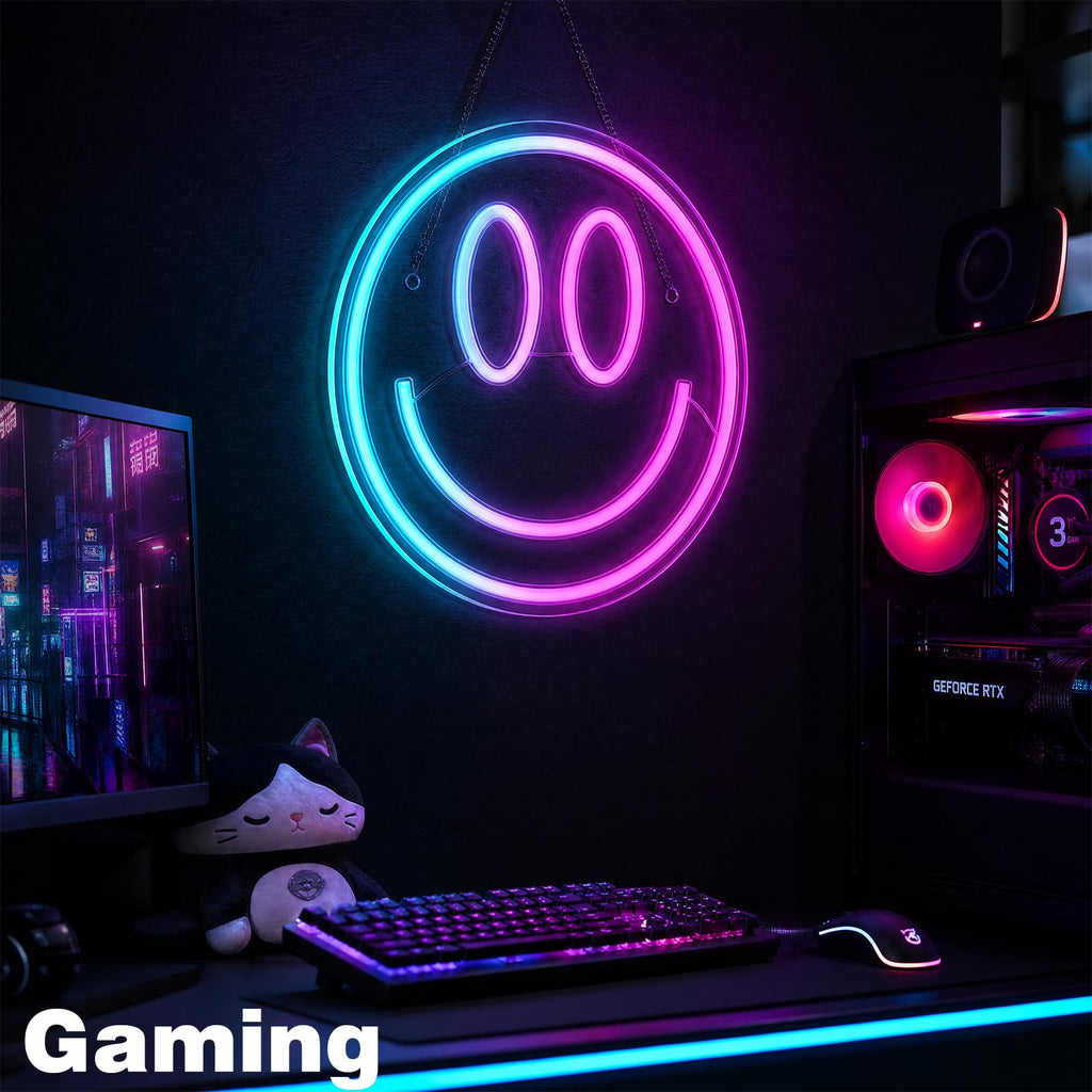 RGB Smiley Neon Sign, USB Powered 20+ Dynamic Modes Color Changing LED Neon Light for Wall Decor, Perfect for Bedroom Gaming Room Party Birthday Celebration Present for Teens Girls - Flex Gamingproduct_type