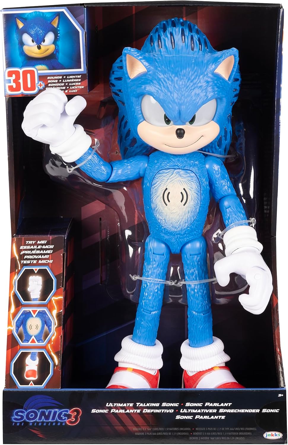 Sonic the Hedgehog 3 Ultimate Talking Sonic 12-Inch Figure, Features 30+ Iconic and Humorous Phrases and Sounds from the Movies, Light-Up Eyes and Quills