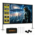 STWUI Outdoor-Projector-Screen-with-Stand - 120 inch Portable Projector Screen Indoor Outdoor Projector Screens 16:9 4K HD Lightweight Movie Screen with Carry Bag for Backyard Movie Night - Flex Gamingproduct_type