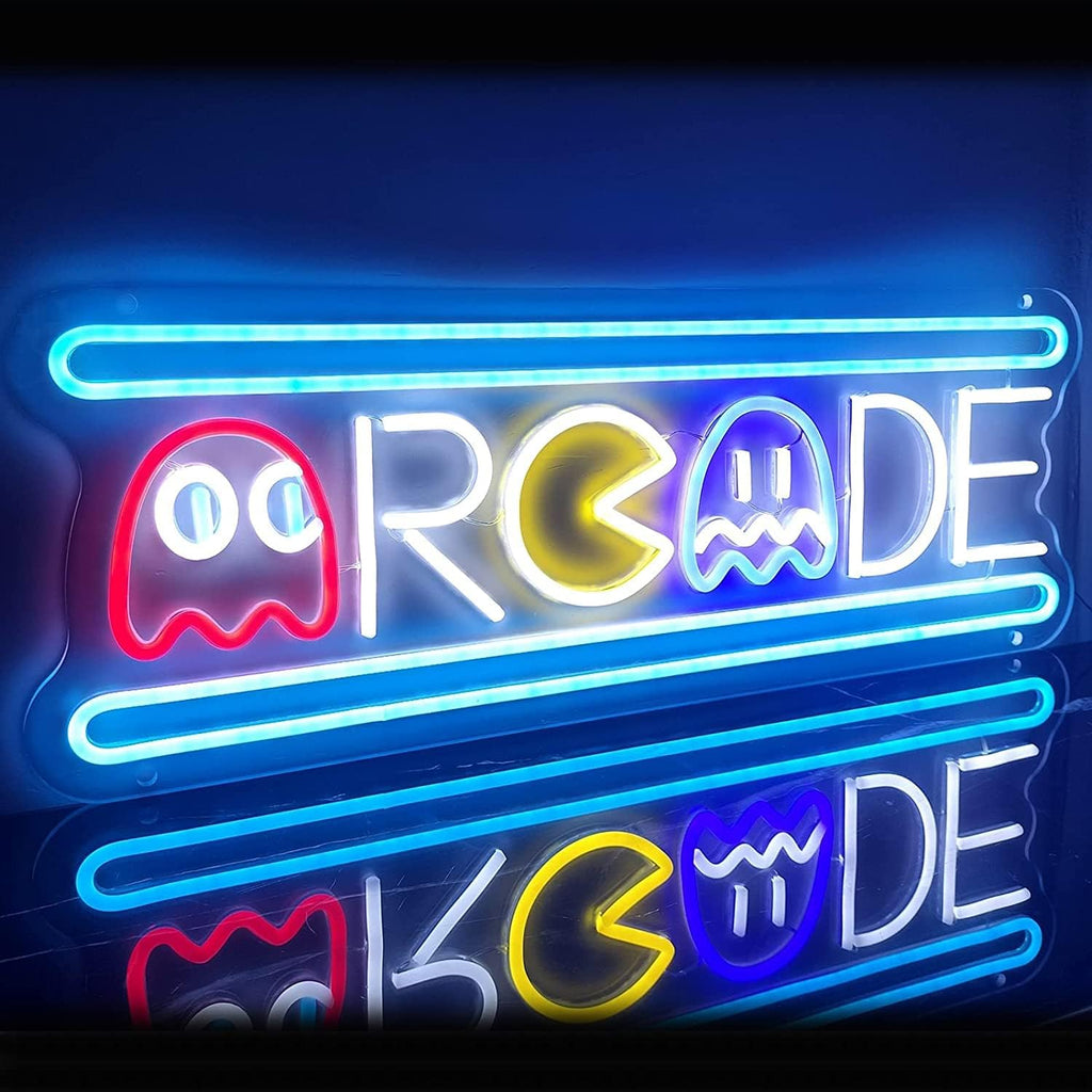 Custom Arcade Neon Sign, Ugrade Retro Game Ghost LED Neon Light Sign, Handmade Aesthetic Night Lamp for Game Room, Business Recreation Bedroom Birthday Gift (Arcade)