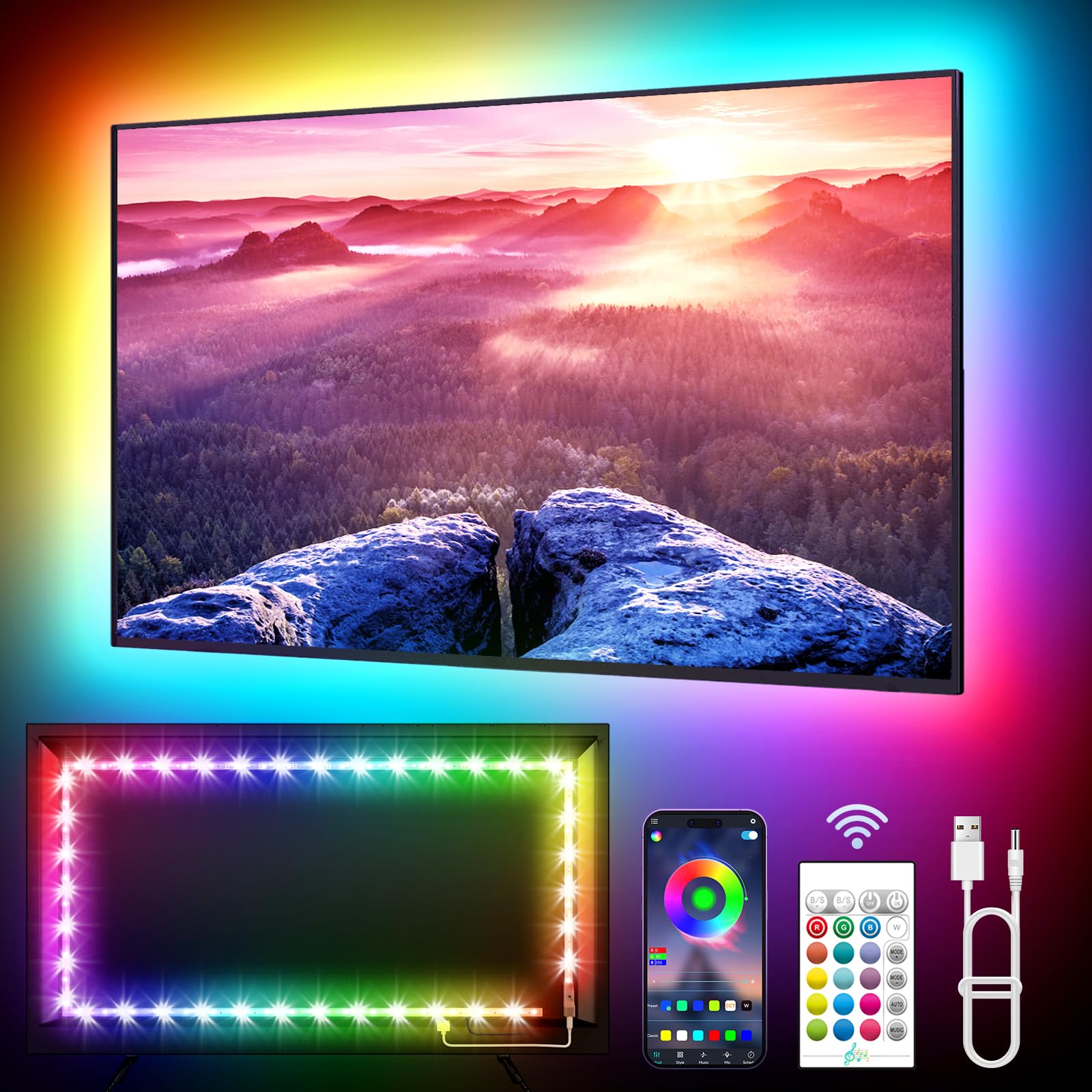 KANTUTOE LED Lights for TV, 19.68ft LED Backlights for 65-80in TV, RGB TV Backlight with Music Sync Bluetooth APP and Remote Control TV Lights Strip USB Powered LED Lights for Bedroom, Gaming - Flex Gamingproduct_type