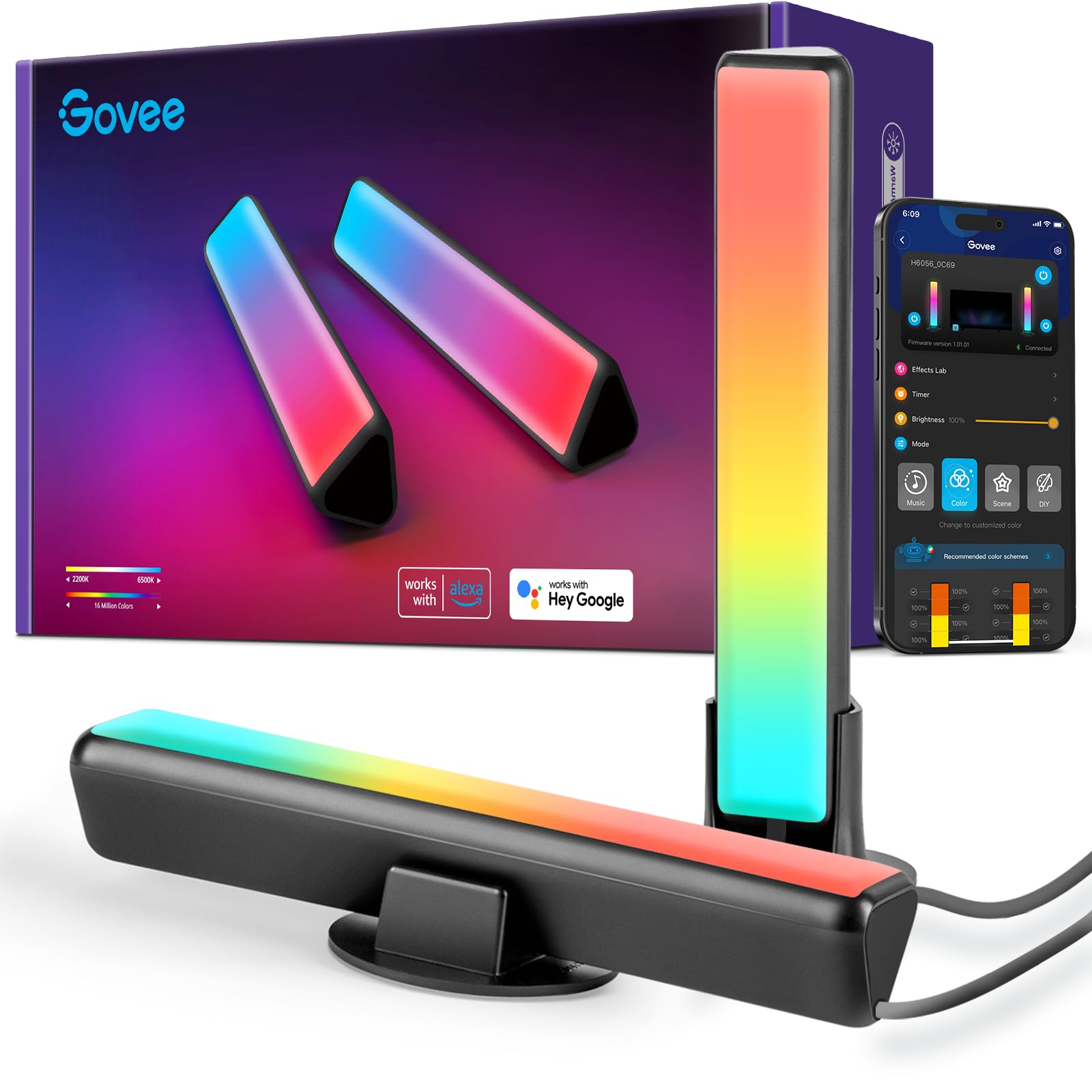Govee Smart LED Light Bars, Work with Alexa and Google Assistant, RGBICWW WiFi TV Backlights with Scene and Music Modes for Gaming, PC, Living Room Decoration, Black - Flex Gamingproduct_type