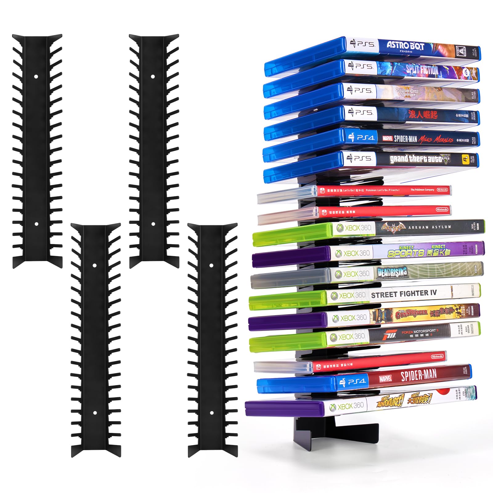 4 Pack Video Game Case Storage Wall Mount - Holds Up to 72 Disc Boxes,Metal Wall Mounted Game Case Holder for PS,DVD,Xbox Game Organizer - Flex Gamingproduct_type