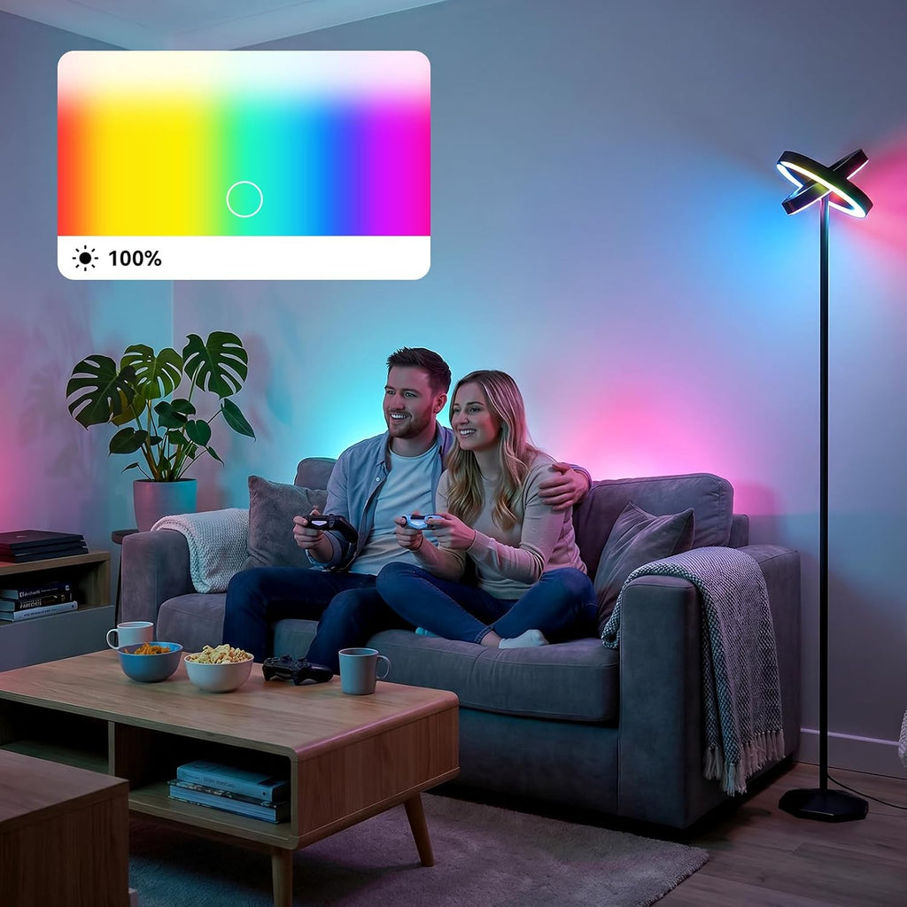 Smart Floor Lamp RGB with Alexa Compatibility, 70.8" LED Standing Lamp with Dual Adjustable Ring Lights, Music Sync, Timer, App & Remote Control, Modern Corner Lamp for Bedroom Living Room Gaming Room - Flex Gamingproduct_type