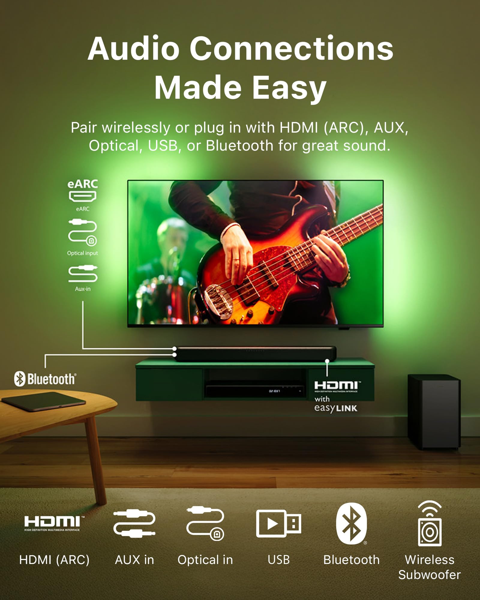 Philips B5309 2.1 Channel Soundbar with Wireless Subwoofer - Bluetooth, HDMI ARC, DTS Virtual:X, 240W Max Power, Dark Grey - Flex Gamingproduct_type