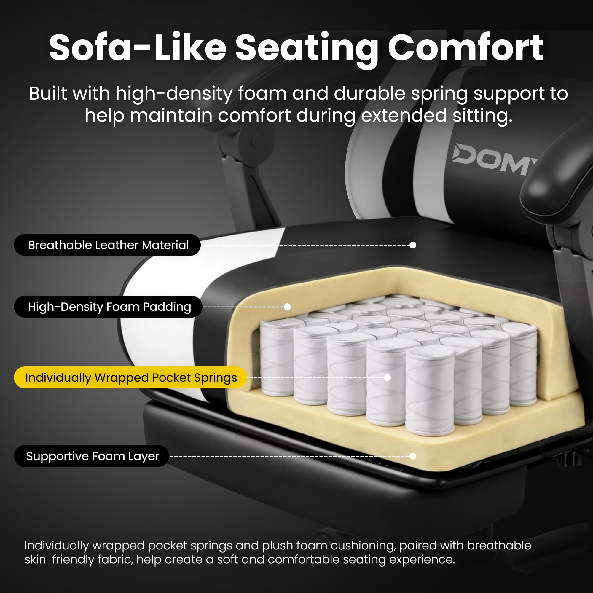 Gaming Chair Gamer Game Ergonomic with Footstool Lumbar Support Deep Black | Headrest, Height and Backrest Adjustable, Deep Black Leather, 210 KG Heavy Duty Load Capacity 52cm Wingless Cushion - Flex Gamingproduct_type