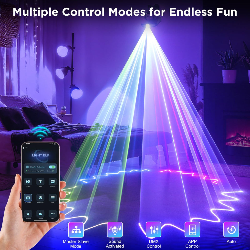 DJ Laser Light for Party,3D Animation Laser Machine,Multiple Control Functions,Support Manual Graffiti, Text Playback, and Personalized Programming,Suitable for DJ Parties, KTV Bars and Events