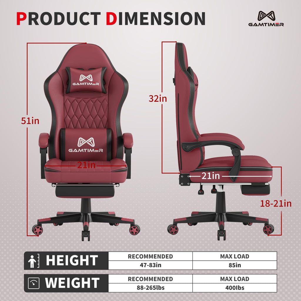 Gamtimer Gaming Chair with Footrest, Ergonomic Computer Chair, PU Breathable Material with Headrest and Lumbar Support, Suitable for Silla Gamer and Adults（Grey） - Flex Gamingproduct_type
