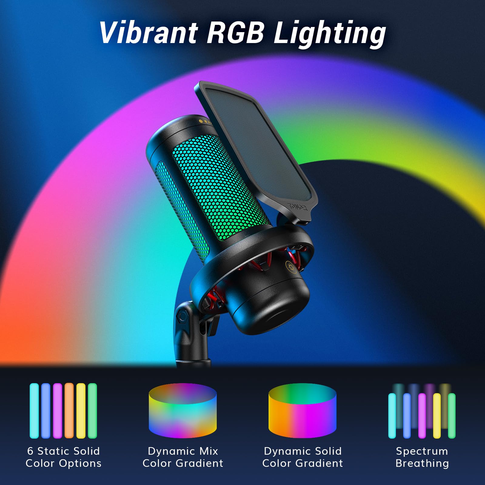 TONOR Gaming Microphone Set with Boom Arm, Vocal Condenser Microphone for PC with Stand, USB Mic with controllable RGB Light, One Tap Mute, Volume Control, for Discord, Twitch Streaming, TC310+ - Flex Gamingproduct_type