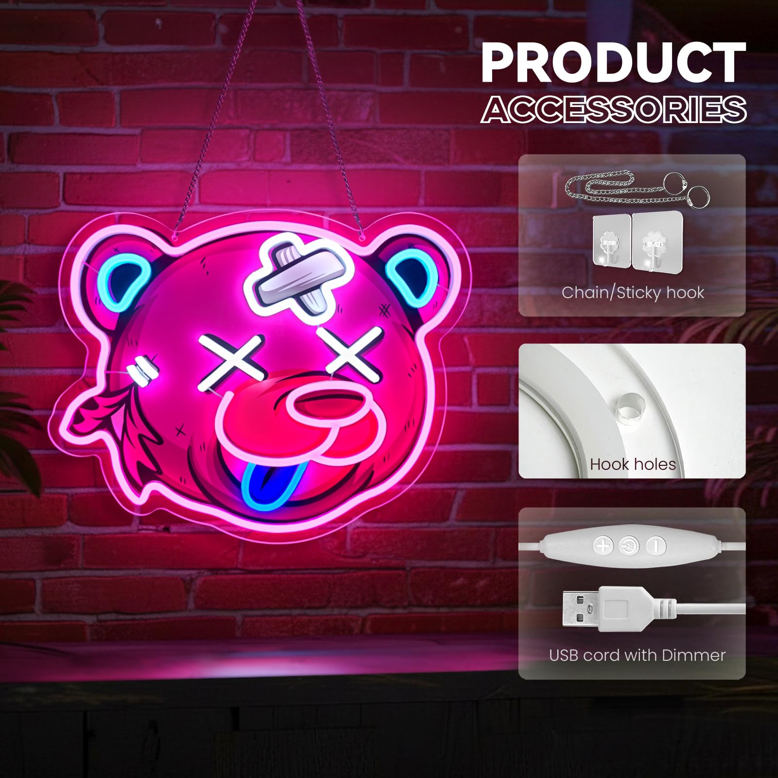 Bunny Neon Sign, Rabbit Neon Signs for Wall Decor, Dimmable Acrylic Neon Lights for Room Bedroom Game Room Club Bar Party Decorations, Perfect Gifts