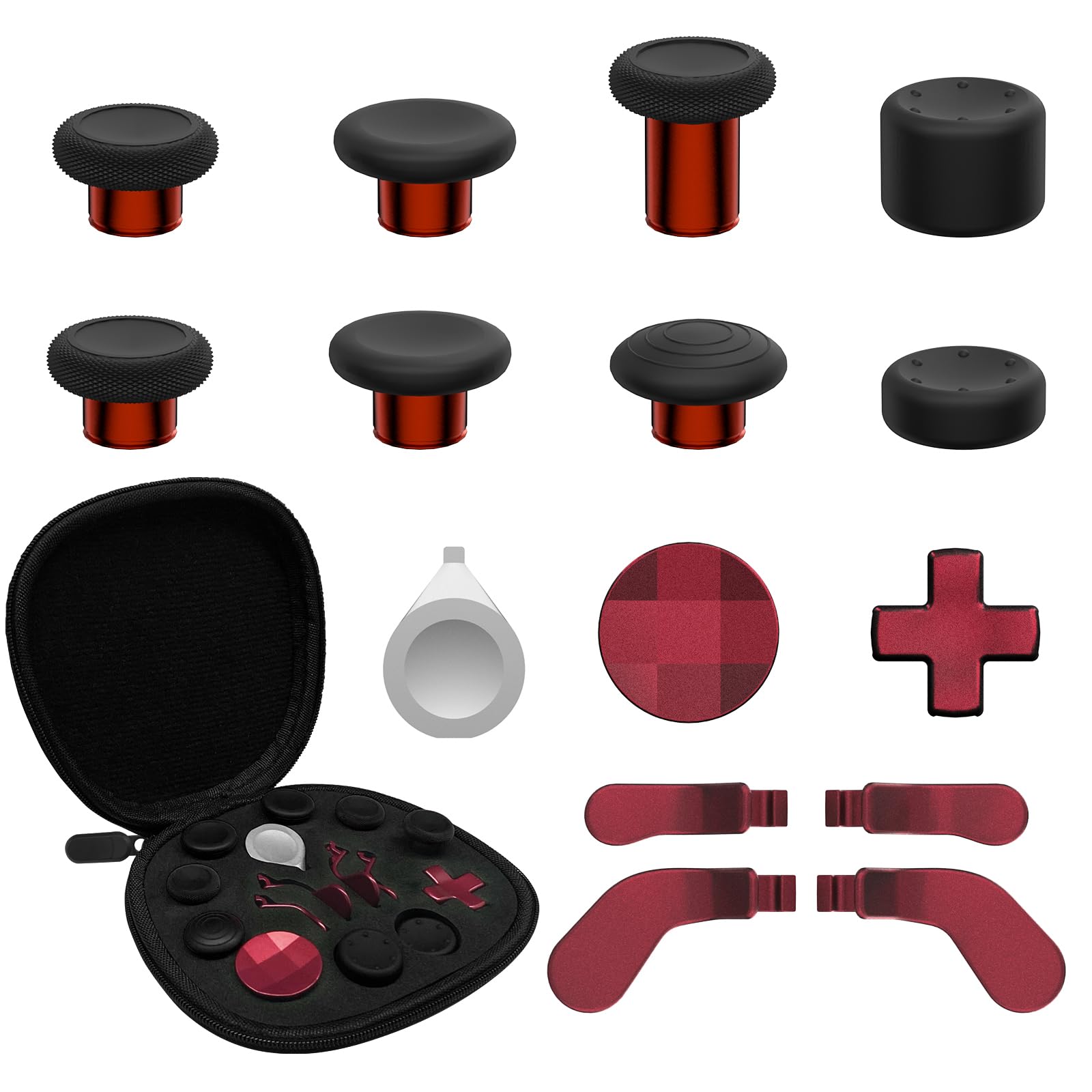 CHARM FOCUS 16-in-1 Metal Thumbsticks Replacement Kits for Xbox Elite Series 2, Xbox Elite 2 Controller Accessories, Includes Magnetic Joysticks, Paddles, Silicone Caps, D-Pads, 1 Tool (Volcano Red) - Flex Gamingproduct_type