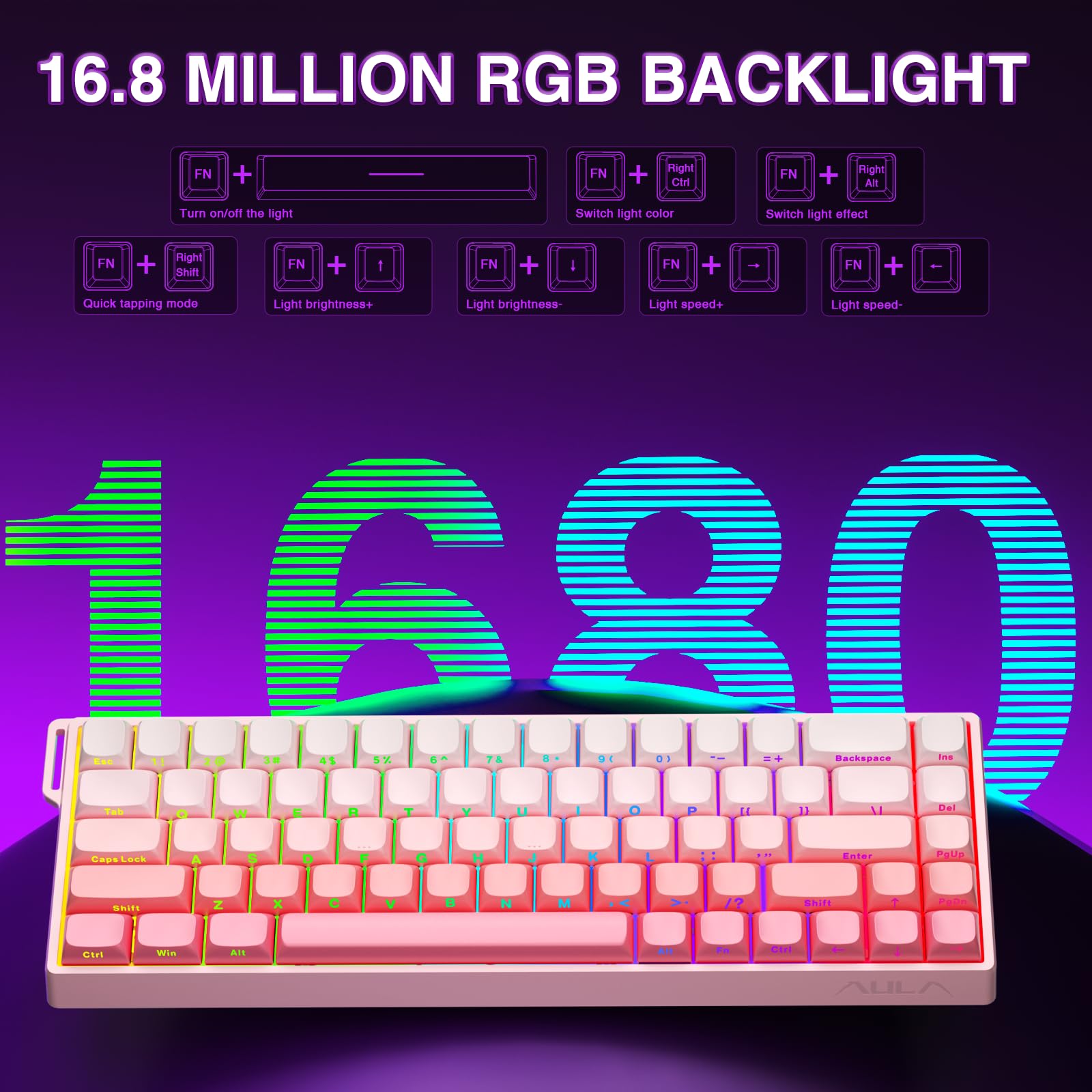 AULA WIN68 HE Mechanical Gaming Keyboard 60%, Hall Effect Magnetic Switch, Fast Trigger Mode Adjustable Actuation, 8000Hz Polling Rate, RGB Backlit, Wired Black Keyboard for Laptop/PC Gamer - Flex Gamingproduct_type