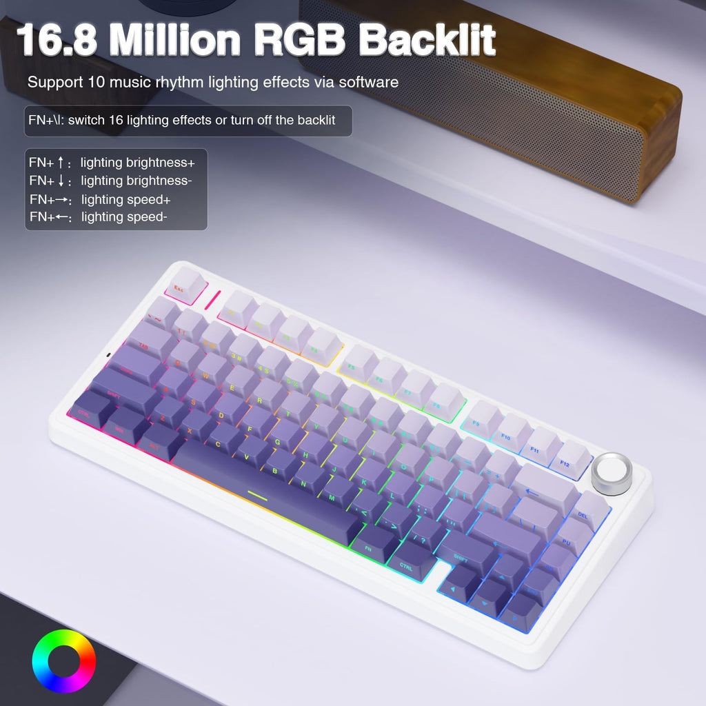 AULA F75 Pro Wireless Mechanical Keyboard,75% Hot Swappable Custom Keyboard with Knob,RGB Backlit,Pre-lubed Reaper Switches,Side Printed PBT Keycaps,2.4GHz/USB-C/BT5.0 Mechanical Gaming Keyboards - Flex Gamingproduct_type