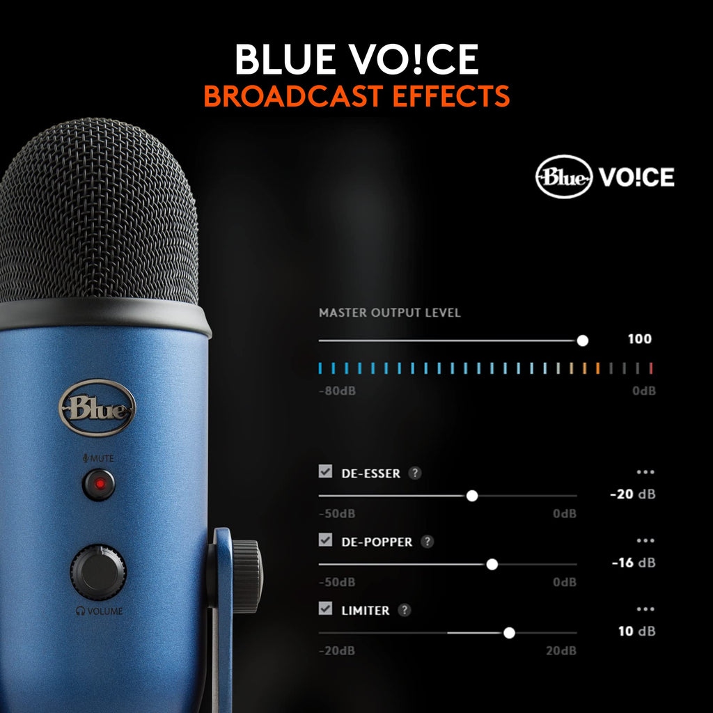 Logitech Creators Blue Yeti USB Microphone for PC, Mac, Gaming, Recording, Streaming, Podcasting, Studio and Computer Condenser Mic with Blue VO!CE effects, 4 Pickup Patterns, Plug and Play - Blackout | VO!CE effects, 4 pickup patterns, plug-and-play oper