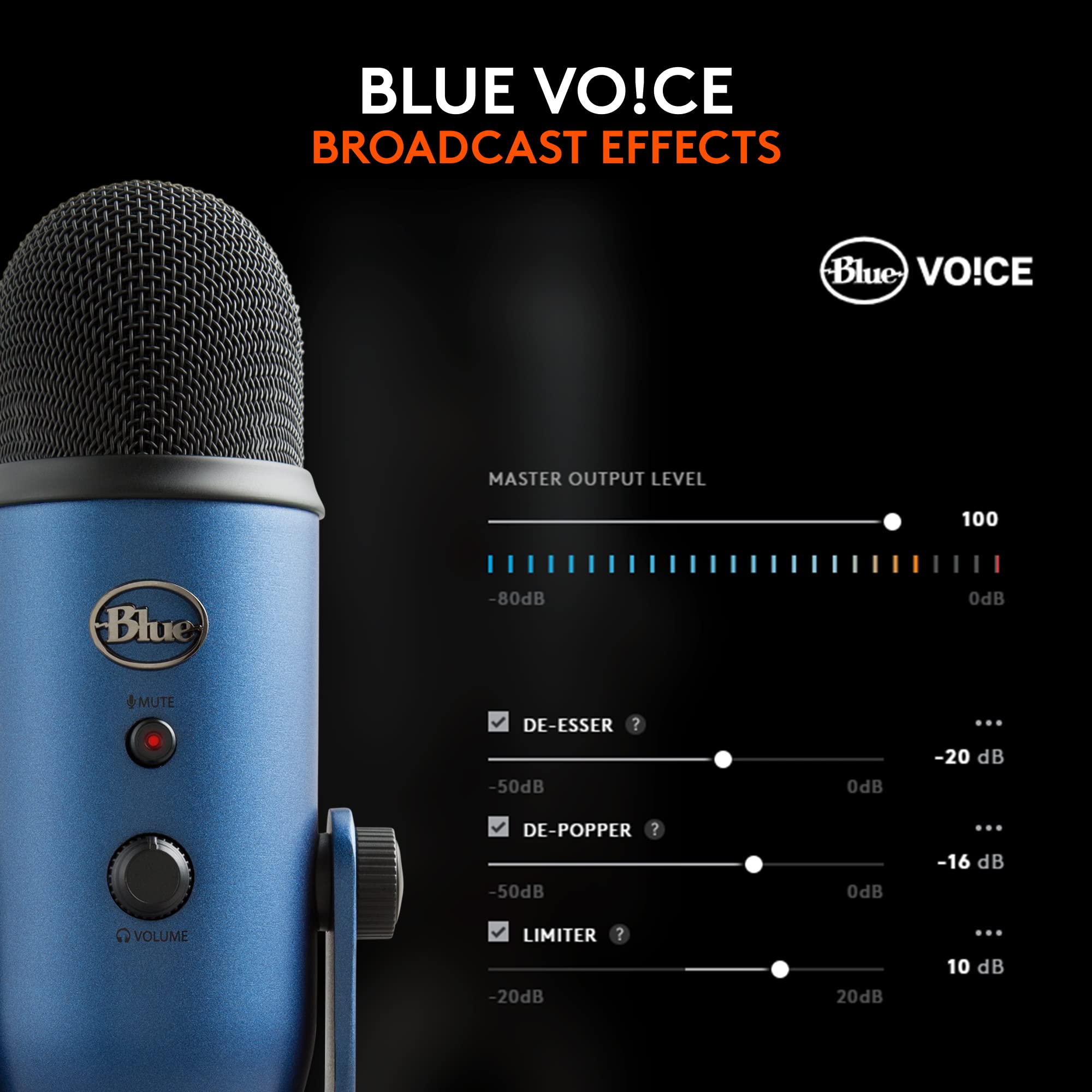 Logitech Creators Blue Yeti USB Microphone for PC, Mac, Gaming, Recording, Streaming, Podcasting, Studio and Computer Condenser Mic with Blue VO!CE effects, 4 Pickup Patterns, Plug and Play - Blackout | VO!CE effects, 4 pickup patterns, plug-and-play oper