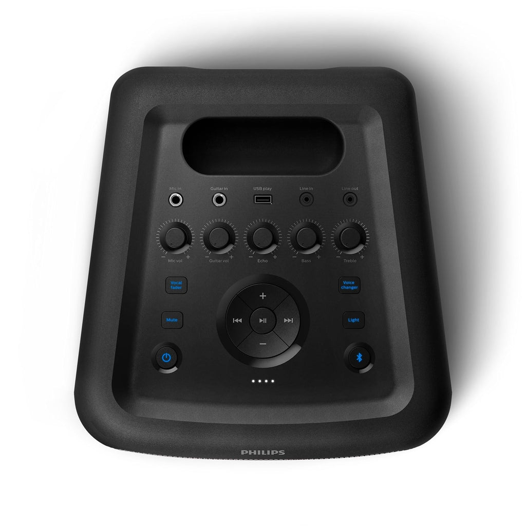 Philips X5206 Bluetooth Party Speaker - 14 Hours Play Time, Deep Bass, Party Lights, Karaoke Effects, Mic & Guitar Input, 80W Max Power, Black