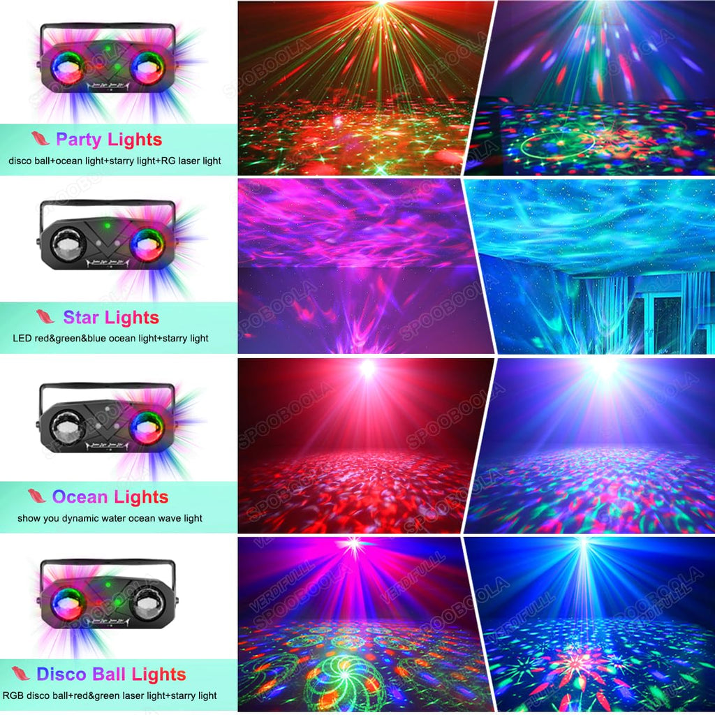 Party Lights,Disco DJ Strobe Light Rave Stage Projector Effect Dance Club Light Sound Activated with Remote Control for Parties Home Show KTV Pub Dance Christmas