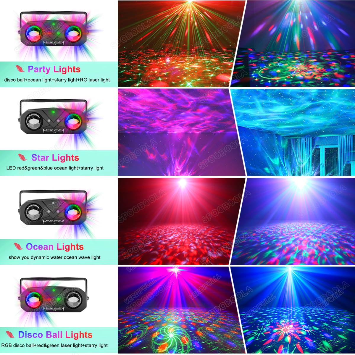 Party Lights,Disco DJ Strobe Light Rave Stage Projector Effect Dance Club Light Sound Activated with Remote Control for Parties Home Show KTV Pub Dance Christmas
