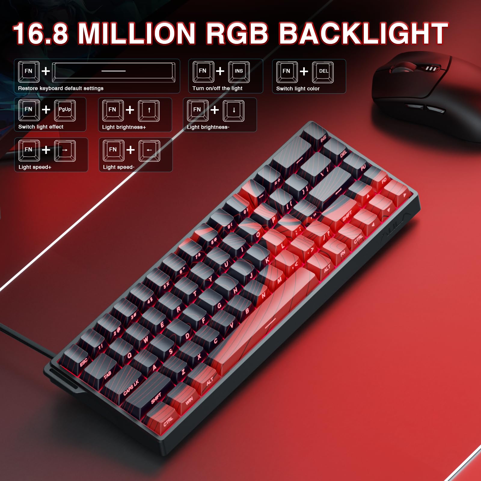 AULA WIN68 HE Mechanical Gaming Keyboard 60%, Hall Effect Magnetic Switch, Fast Trigger Mode Adjustable Actuation, 8000Hz Polling Rate, RGB Backlit, Wired Black Keyboard for Laptop/PC Gamer - Flex Gamingproduct_type