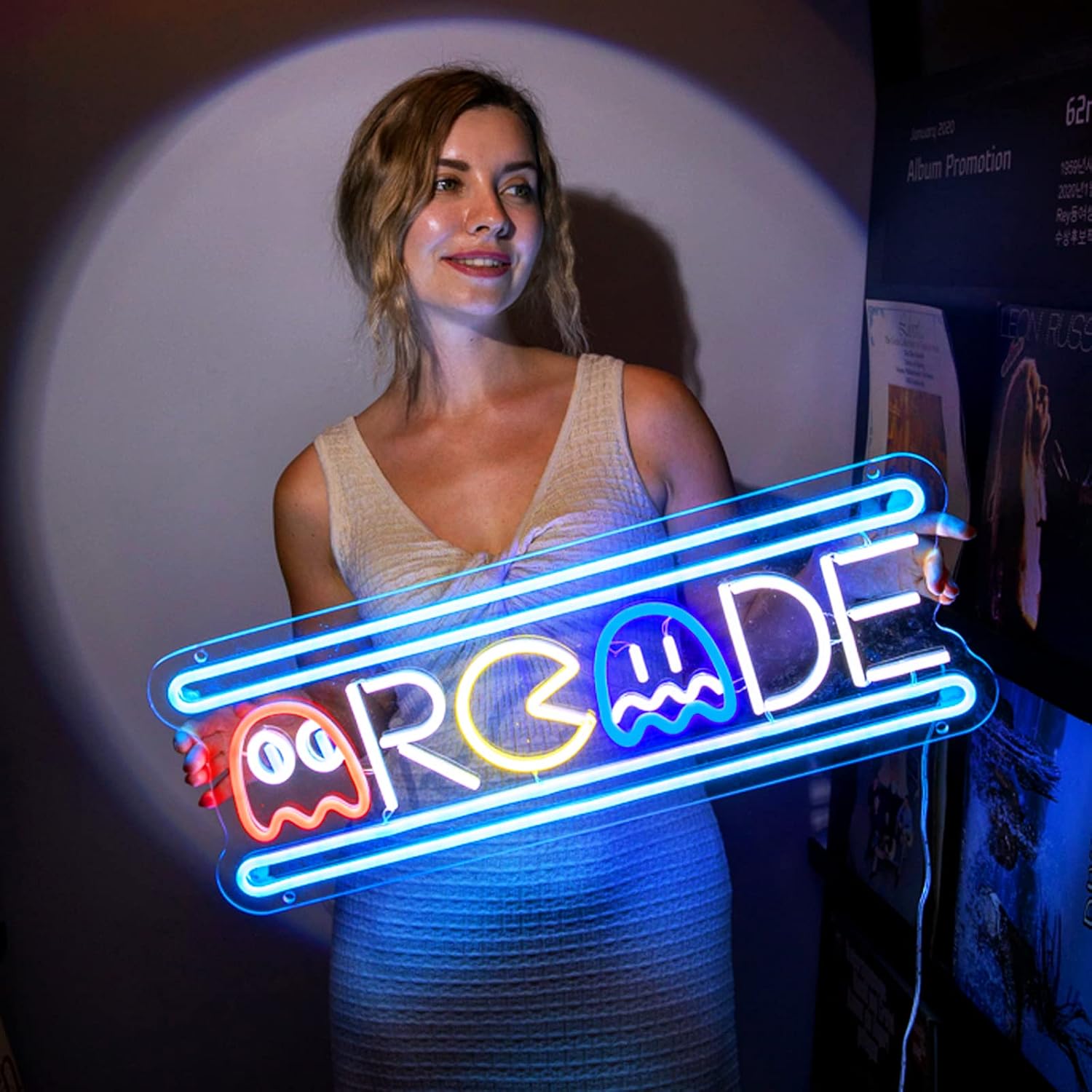 Custom Arcade Neon Sign, Ugrade Retro Game Ghost LED Neon Light Sign, Handmade Aesthetic Night Lamp for Game Room, Business Recreation Bedroom Birthday Gift (Arcade)