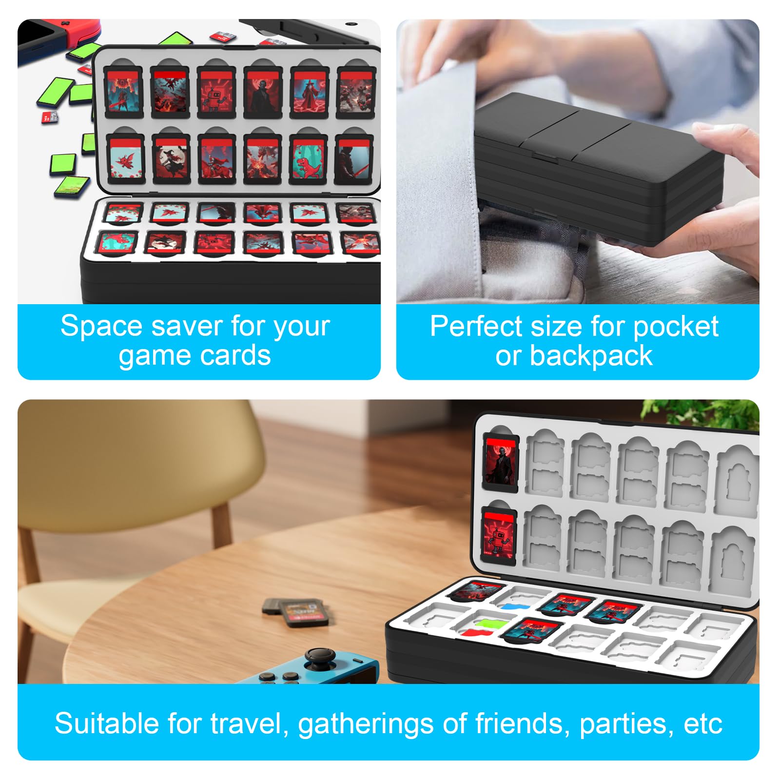 QuoLumPIA 96 Game Case - for Nintendo Switch 2/OLED/Lite Cartridge storage with 96 Game Card Slots & 160 Micro SD Card Slots, Black, Hard Shell, Silicone Lining, Magnetic snap, Travel, Gift, Party - Flex Gamingproduct_type