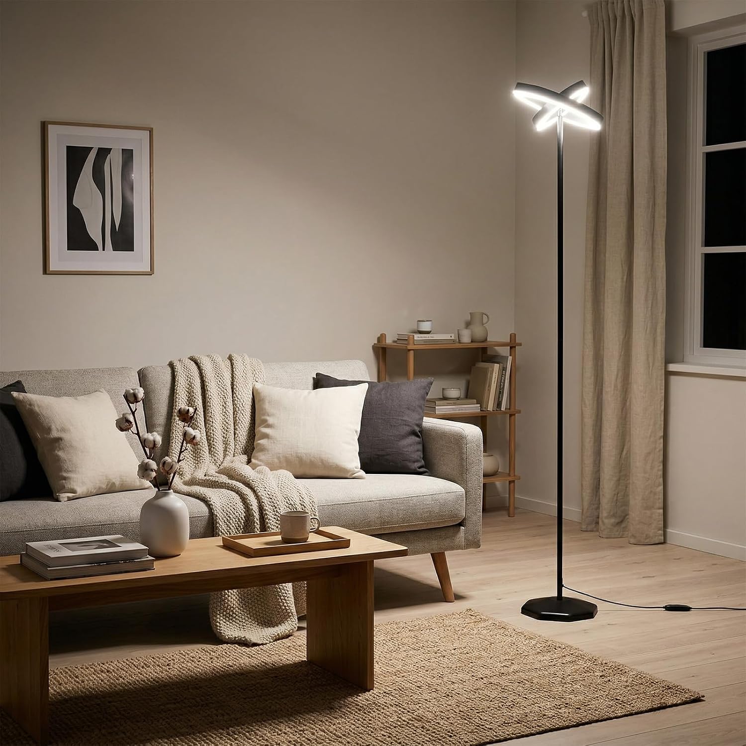Smart Floor Lamp RGB with Alexa Compatibility, 70.8" LED Standing Lamp with Dual Adjustable Ring Lights, Music Sync, Timer, App & Remote Control, Modern Corner Lamp for Bedroom Living Room Gaming Room - Flex Gamingproduct_type