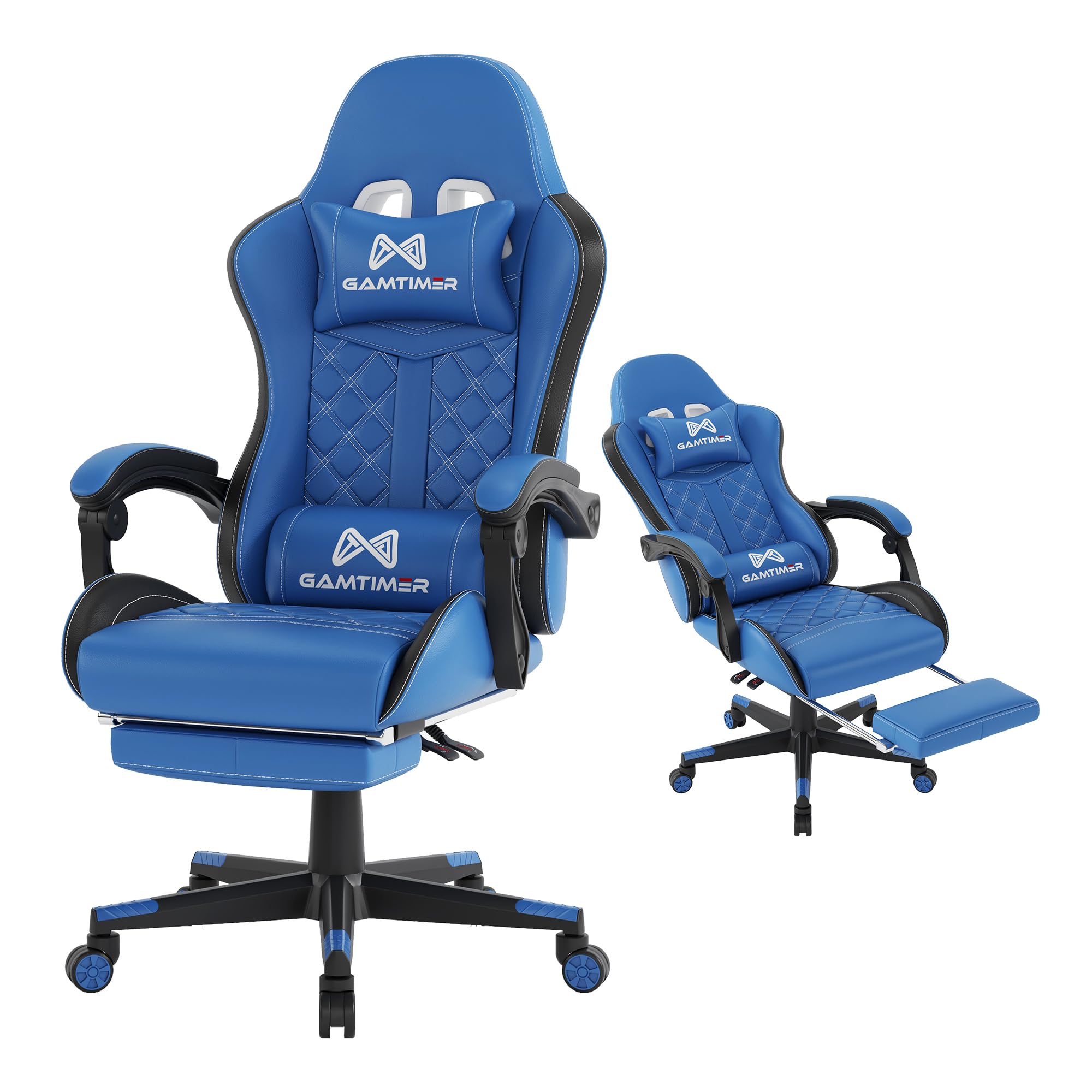 Gamtimer Gaming Chair, 400 LB Weight Capacity,with Pocket Spring Cushion | Ergonomic Backrest Office Chair,Leather, with Headrest and Lumbar Support, Footrest, Suitable for Adults(Blue) - Flex Gamingproduct_type