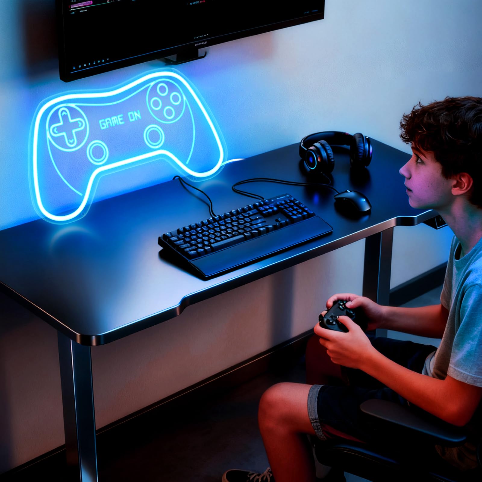 Motion Sensor Gamer Neon Sign Neon Light for Boys Room, Game Controller LED Sign for Gaming Room Decor,Neon Signs USB-Powered With Auto-on/off Switch,Gamer Gifts for Teens,Boys,Kids - Flex Gamingproduct_type